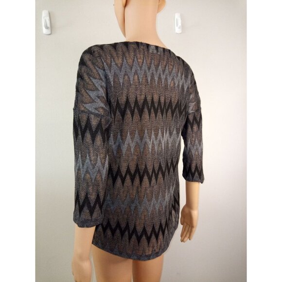 Dana Buchman Women's Black and Grey Chevron Sheer Blouse Size Small - Picture 3 of 6